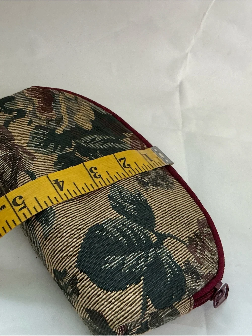 Floral Woven Cosmetic Pouch in Burgundy and Green